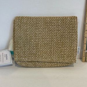 Philosophy Woven wicker straw clutch purse